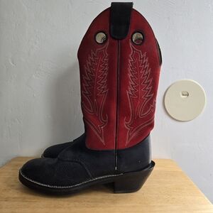 Durango Cowboy Boots Black Vamp Red Shaft 8.5D Buckaroo Style Round Toe Western